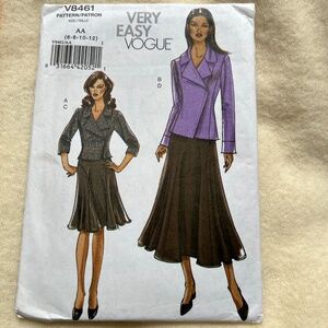 Vogue Sewing Pattern Suit Jacket Skirt Flared 6 8 10 12 Uncut Very Easy 8461